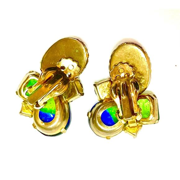 Julianna Bracelet & Clip Earrings Givre Blue Green Gold Hinged Bangle S15 - Picture 8 of 12